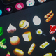 Smartphone screen displaying food emoji such as onion, garlic, egg, and steak